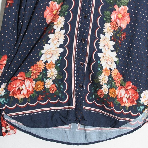 Farm Rio Floral Long Sleeve Shirt Blouse Button Up Floral Polka Dot Sz G / Large - Picture 4 of 15